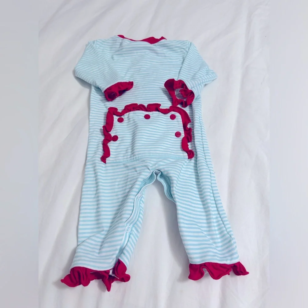 Sweet Southern Smocks. NB. Blue/Red Ruffle Pajama. - Picture 1 of 3